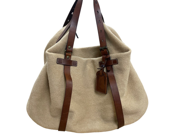 Dooney & Bourke Womens Tan Wool & Leather Large Tote Bag Adjustable Strap Vintage