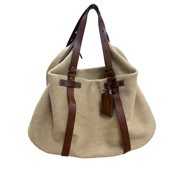Dooney & Bourke Womens Tan Wool & Leather Large Tote Bag Adjustable Strap Vintage
