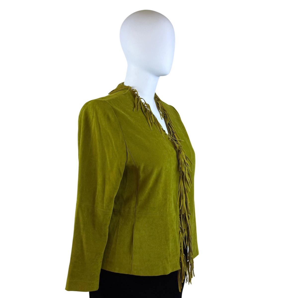 Nortonmcnaughton Womens Green Fringe Open Front Jacket Western Boho Style Sz 18