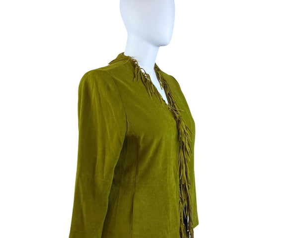 Nortonmcnaughton Womens Green Fringe Open Front Jacket Western Boho Style Sz 18