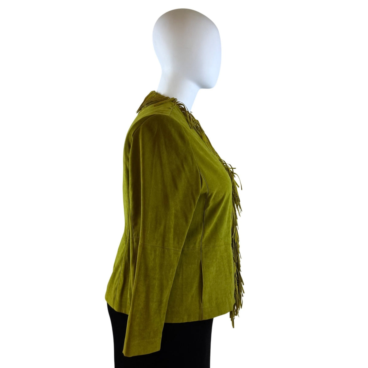 Nortonmcnaughton Womens Green Fringe Open Front Jacket Western Boho Style Sz 18