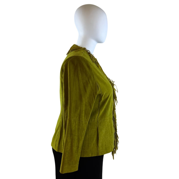 Nortonmcnaughton Womens Green Fringe Open Front Jacket Western Boho Style Sz 18