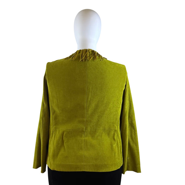 Nortonmcnaughton Womens Green Fringe Open Front Jacket Western Boho Style Sz 18