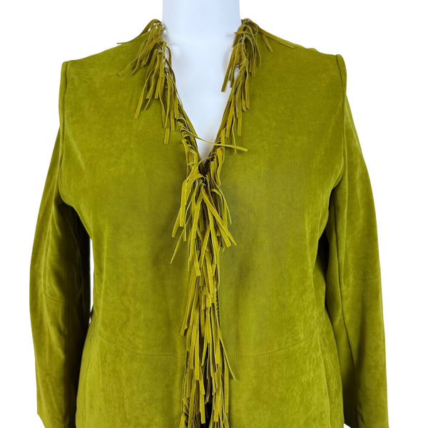 Nortonmcnaughton Womens Green Fringe Open Front Jacket Western Boho Style Sz 18