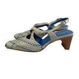 Pula Women’s Yellow Blue Squared Toe Heeled Sandals Sz 6B