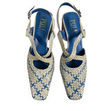 Pula Women’s Yellow Blue Squared Toe Heeled Sandals Sz 6B