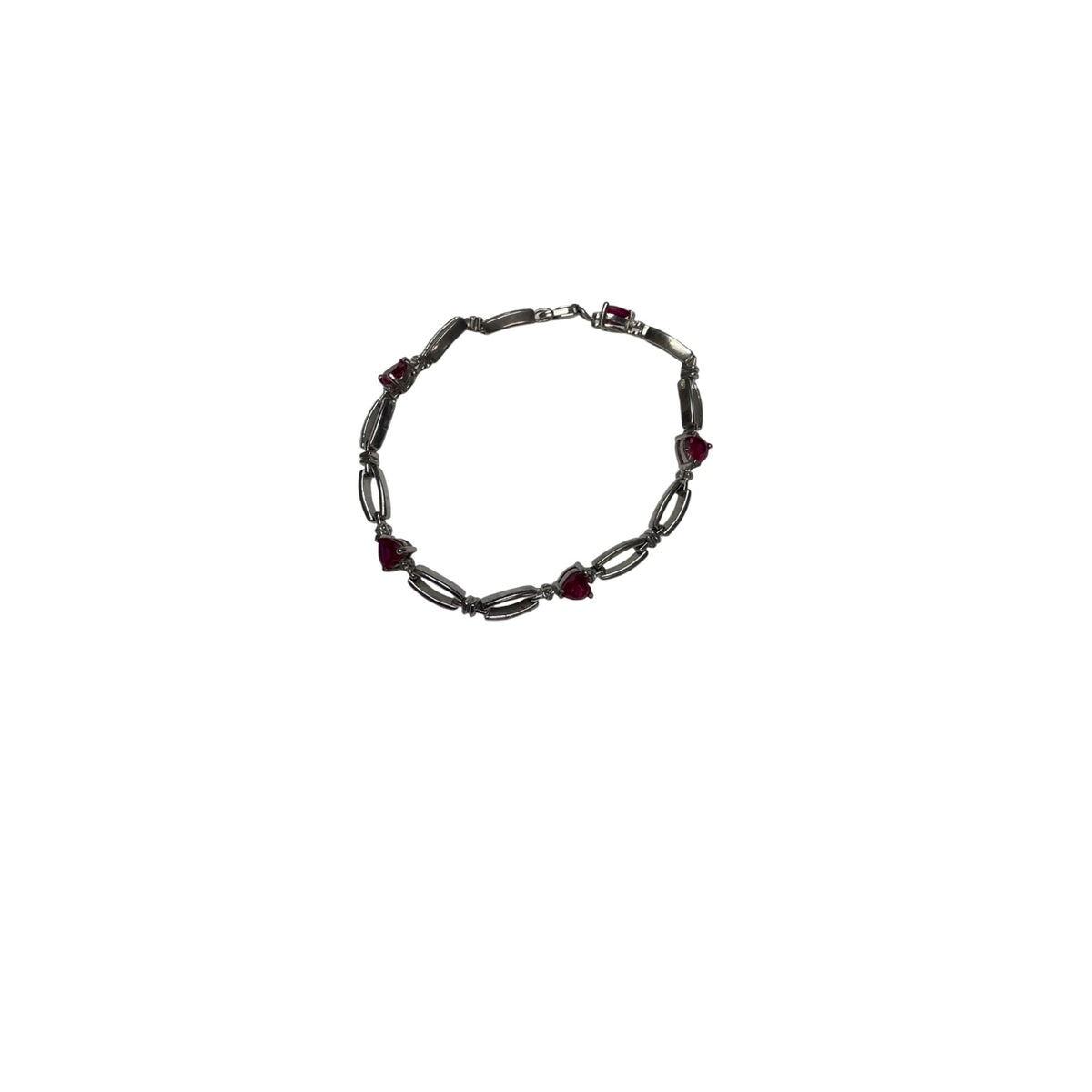 Silver Womens Red Gemstone Linked Bracelet