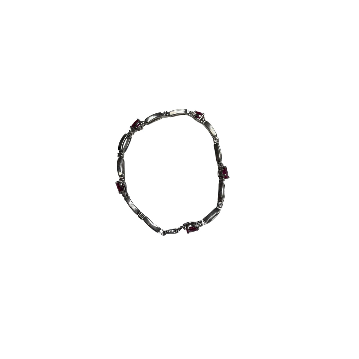 Silver Womens Red Gemstone Linked Bracelet