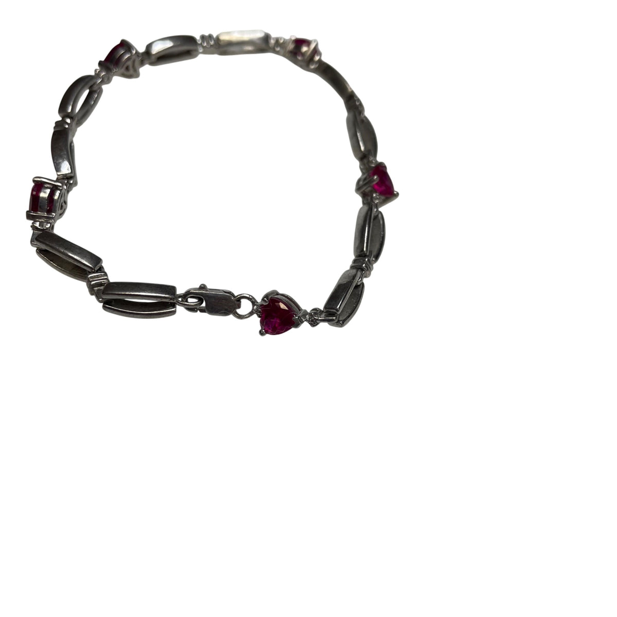 Silver Womens Red Gemstone Linked Bracelet