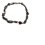 Silver Womens Red Gemstone Linked Bracelet