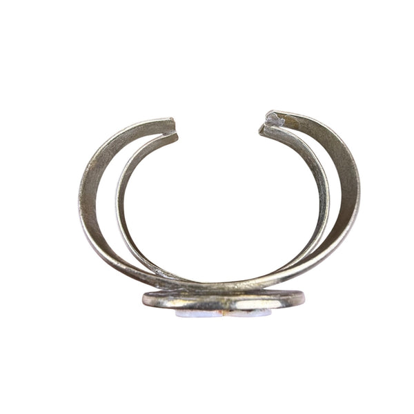 Vintage Abalone & Mother Of Pearl Adjustable Cuff Bracelet Mexico Silver Tone.