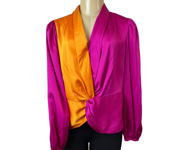 International Concepts Women's Magenta and Orange Long Sleeve Blouse Sz M