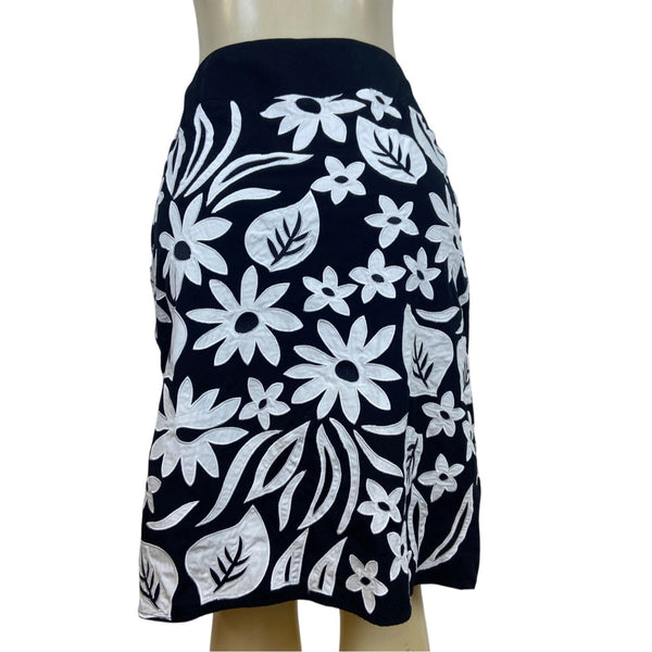 Liz Claiborne Womens Black Floral Embroidered Skirt Size 8
