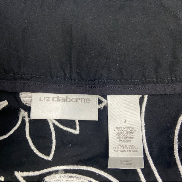 Liz Claiborne Womens Black Floral Embroidered Skirt Size 8