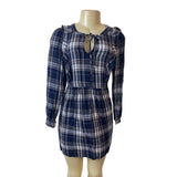 Loft Petite Navy Plaid Long Sleeve Dress Rayon Womens Sz MP