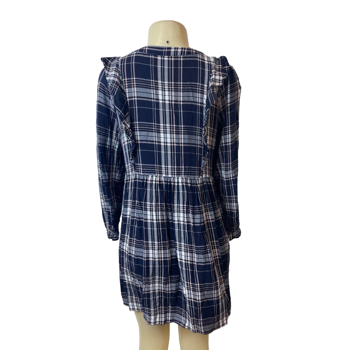 Loft Petite Navy Plaid Long Sleeve Dress Rayon Womens Sz MP