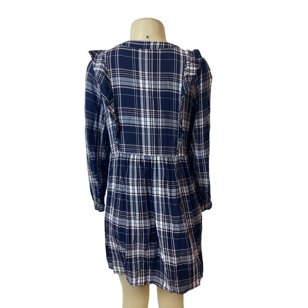 Loft Petite Navy Plaid Long Sleeve Dress Rayon Womens Sz MP