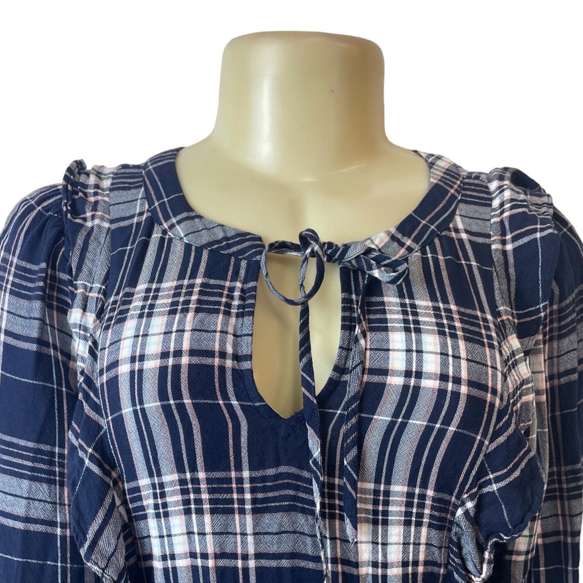 Loft Petite Navy Plaid Long Sleeve Dress Rayon Womens Sz MP