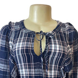 Loft Petite Navy Plaid Long Sleeve Dress Rayon Womens Sz MP
