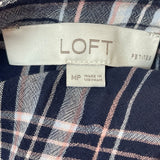 Loft Petite Navy Plaid Long Sleeve Dress Rayon Womens Sz MP
