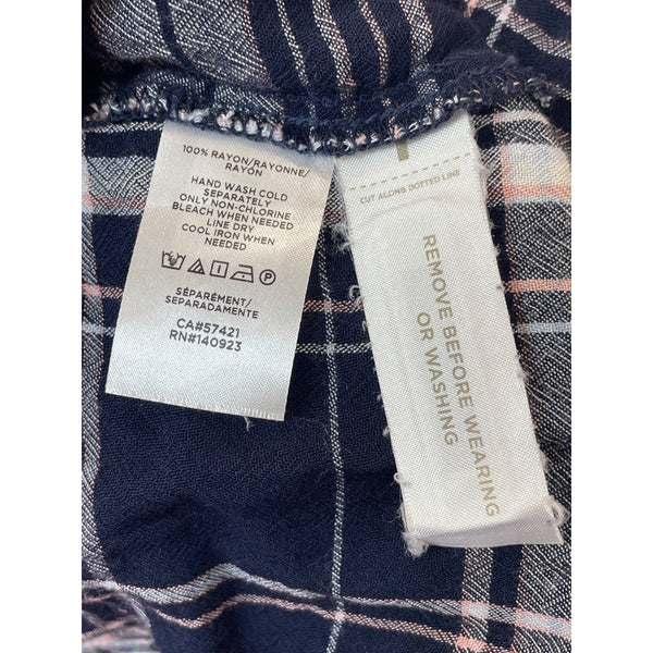 Loft Petite Navy Plaid Long Sleeve Dress Rayon Womens Sz MP