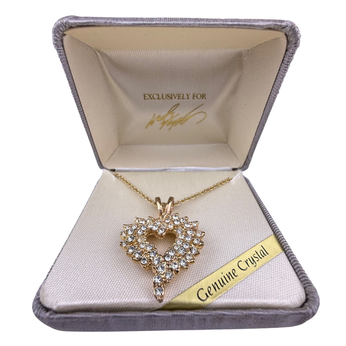 Genuine Crystal Gold Tone Heart Pendant Necklace Chain Elegant RC CN Marked