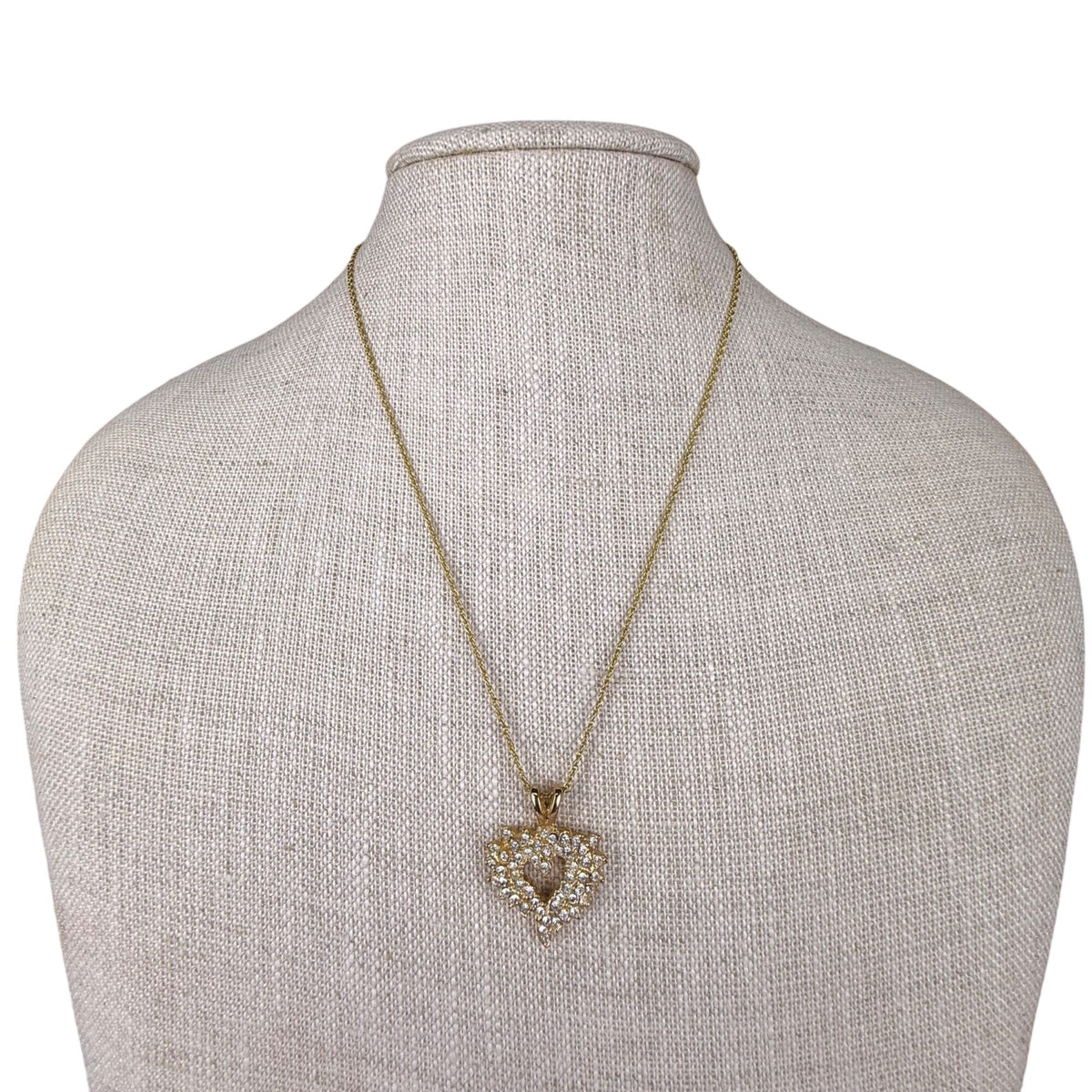 Genuine Crystal Gold Tone Heart Pendant Necklace Chain Elegant RC CN Marked