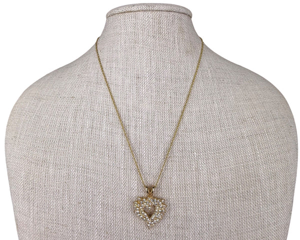 Genuine Crystal Gold Tone Heart Pendant Necklace Chain Elegant RC CN Marked