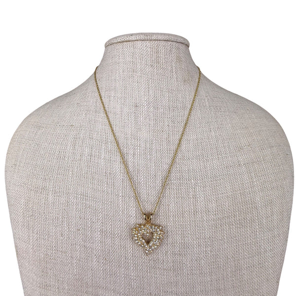 Genuine Crystal Gold Tone Heart Pendant Necklace Chain Elegant RC CN Marked