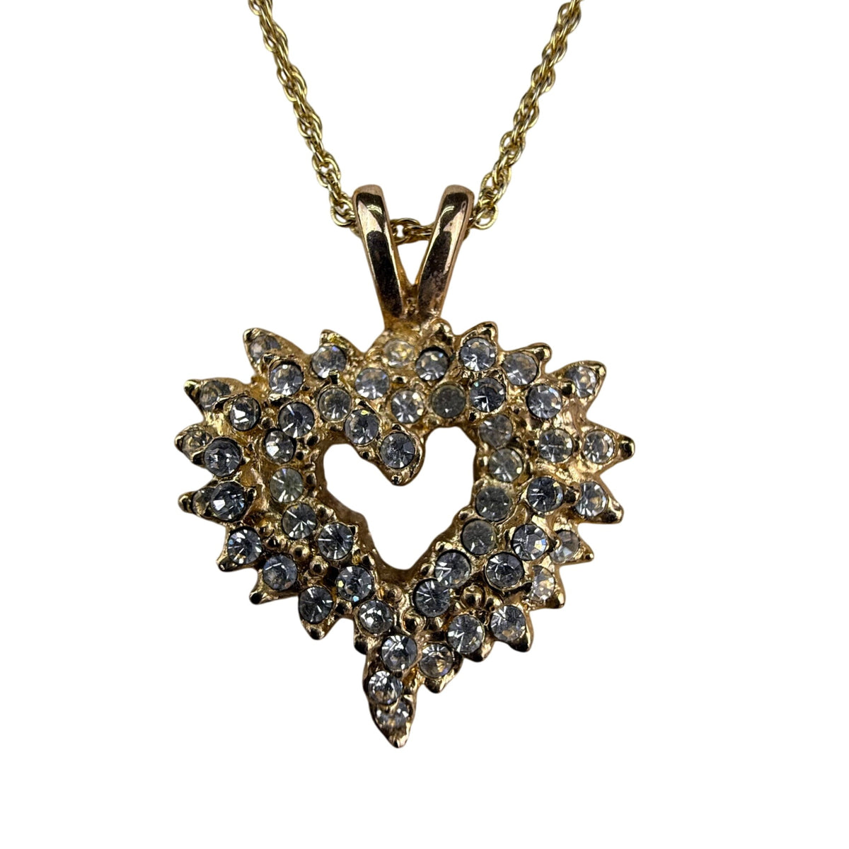Genuine Crystal Gold Tone Heart Pendant Necklace Chain Elegant RC CN Marked