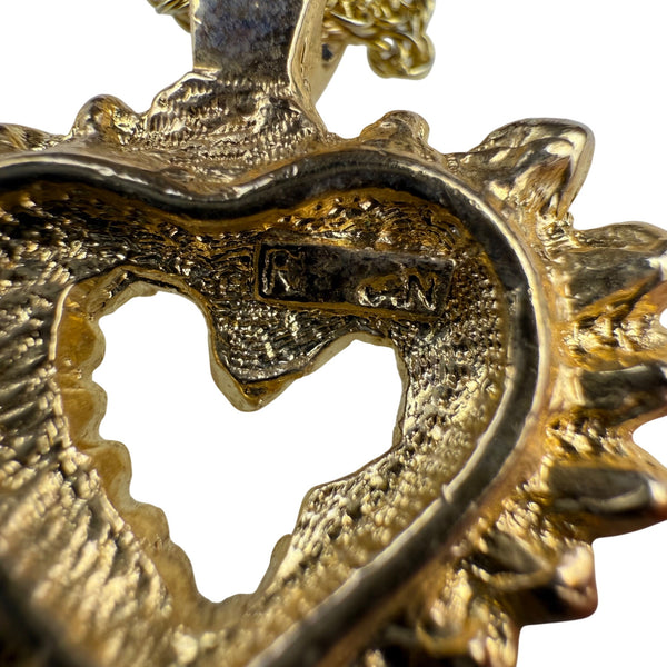 Genuine Crystal Gold Tone Heart Pendant Necklace Chain Elegant RC CN Marked