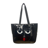 Isabel Toledo Black Patent With Face Artwork & Designer Signature Tote Bag Sz L