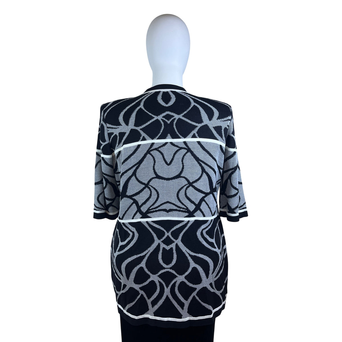 Misook Womens Black & White Knit Open Cardigan Sweater Abstract Pattern Sz XL