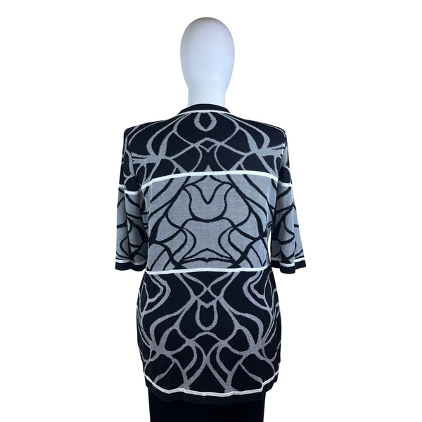 Misook Womens Black & White Knit Open Cardigan Sweater Abstract Pattern Sz XL