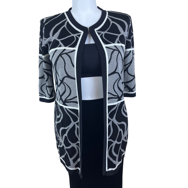 Misook Womens Black & White Knit Open Cardigan Sweater Abstract Pattern Sz XL