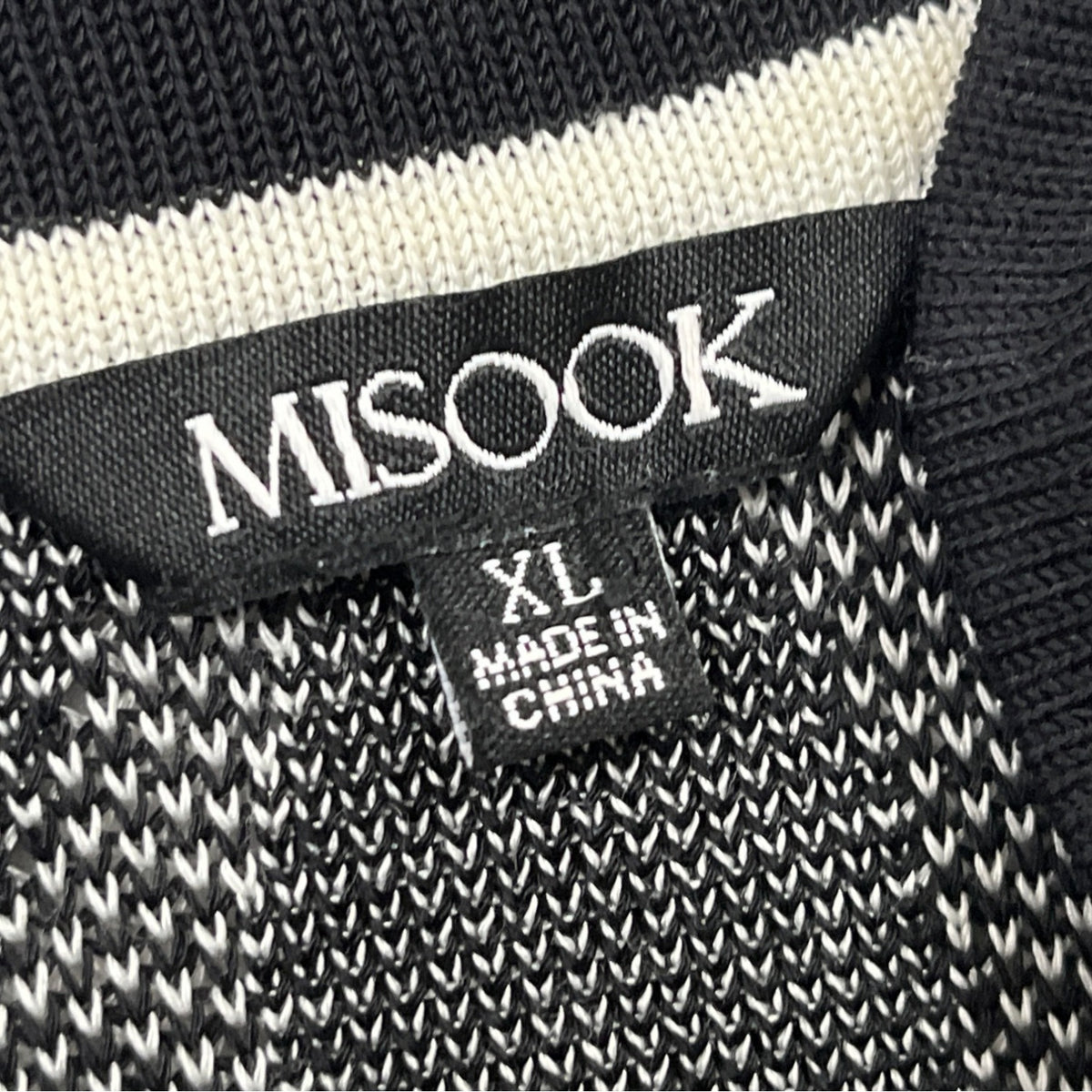 Misook Womens Black & White Knit Open Cardigan Sweater Abstract Pattern Sz XL