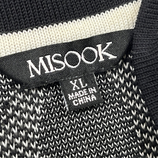 Misook Womens Black & White Knit Open Cardigan Sweater Abstract Pattern Sz XL