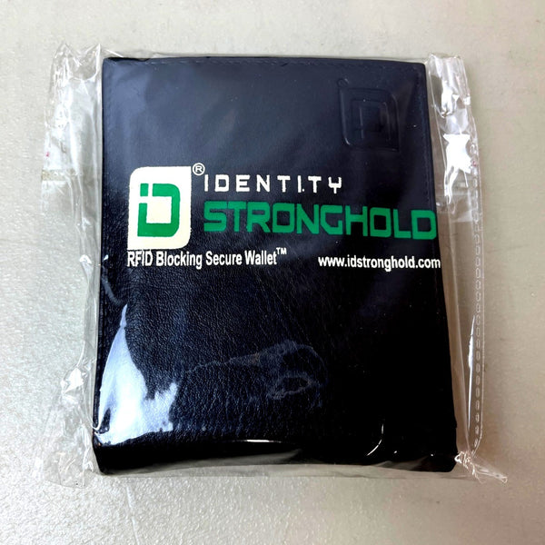Identity Men's Black Leather Stronghold RFID Blocking Secure Wallet Sz S -NWT