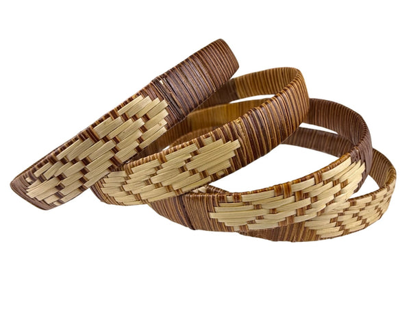 Vintage Woven Bamboo & Rattan Bangle Set Natural Rustic Accents Size OS
