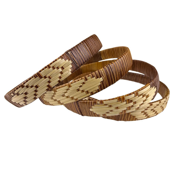Vintage Woven Bamboo & Rattan Bangle Set Natural Rustic Accents Size OS
