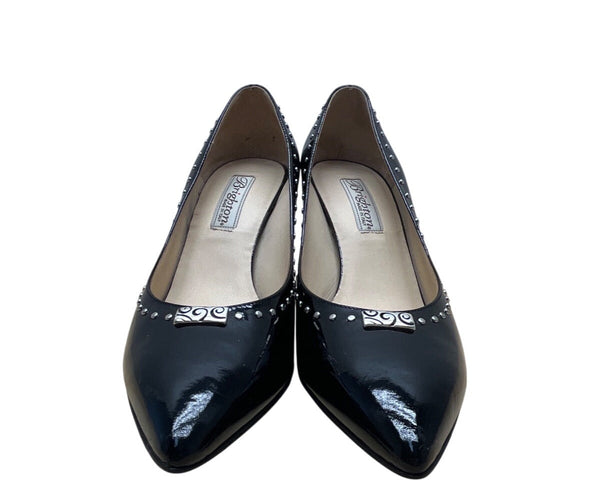 Brighton Womens Black Patent Leather Studded Pointed Toe Heels Size 8M