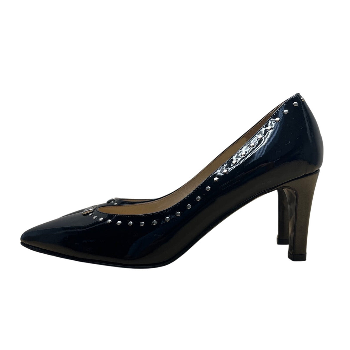 Brighton Womens Black Patent Leather Studded Pointed Toe Heels Size 8M