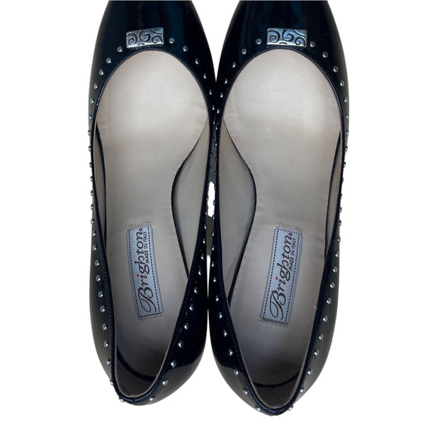 Brighton Womens Black Patent Leather Studded Pointed Toe Heels Size 8M