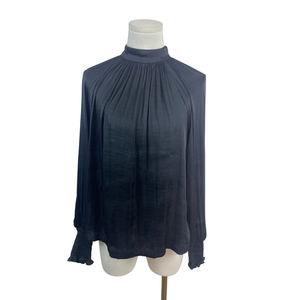 Gap Women’s Black Pleated High Neck Blouse With Button Back Size XS - New