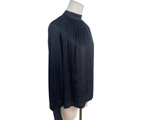 Gap Women’s Black Pleated High Neck Blouse With Button Back Size XS - New