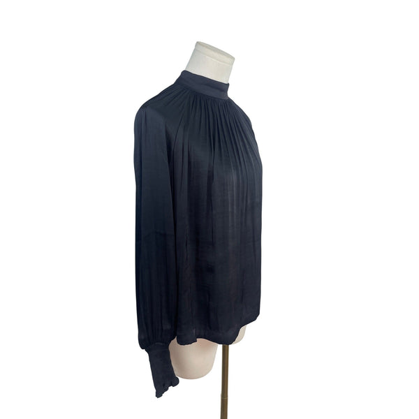 Gap Women’s Black Pleated High Neck Blouse With Button Back Size XS - New