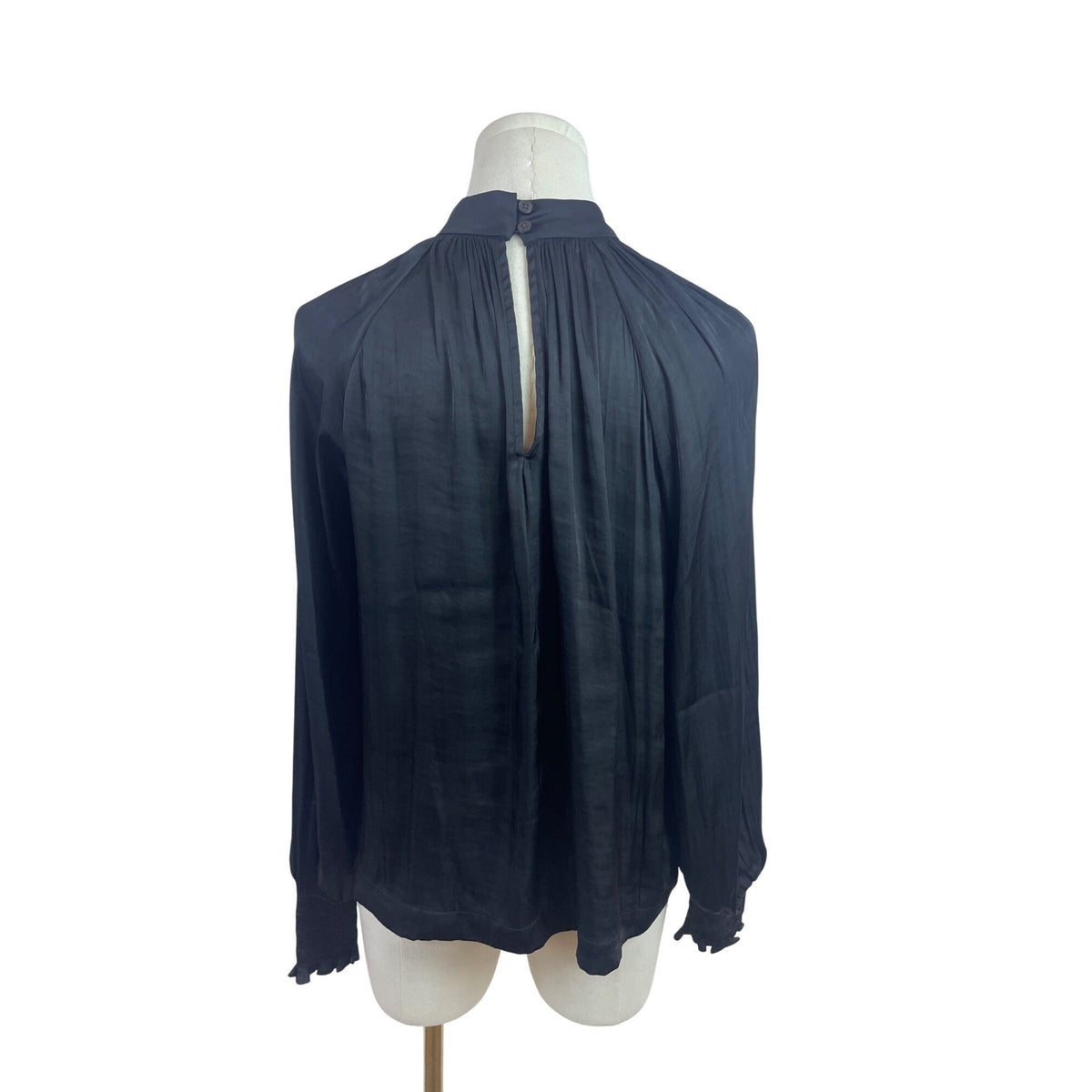 Gap Women’s Black Pleated High Neck Blouse With Button Back Size XS - New