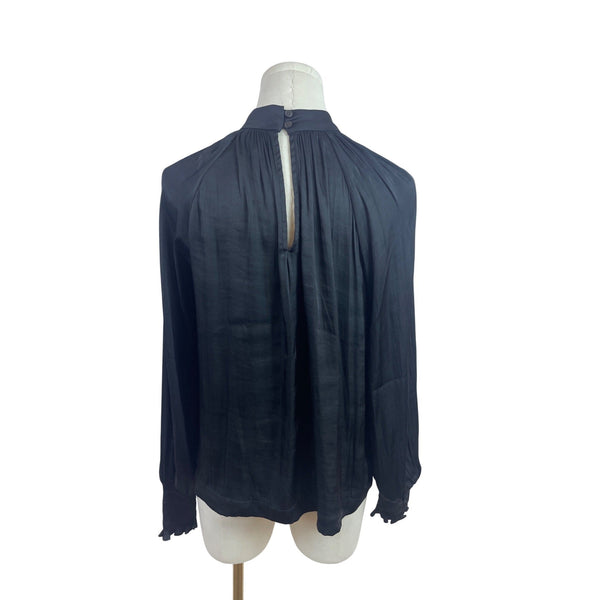Gap Women’s Black Pleated High Neck Blouse With Button Back Size XS - New