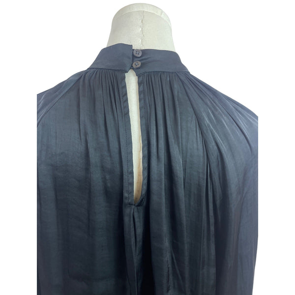 Gap Women’s Black Pleated High Neck Blouse With Button Back Size XS - New