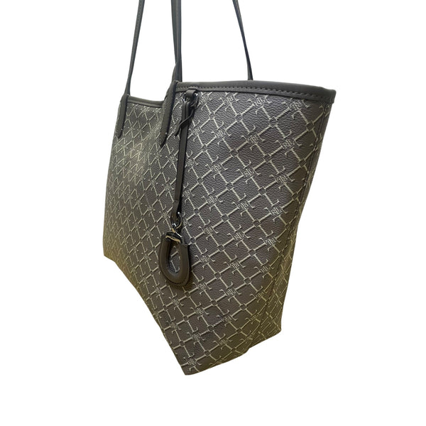 Lauren Ralph Lauren Women’s Gray Monogram Faux Leather Shoulder Straps Tote Bag